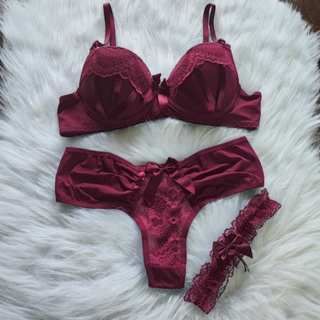 Lingerie Com 3 Peças Sutiã Calcinha e Perneira Langerie Com Bojo Soutien Calcinhas Fio Dental em Oferta na Shopee