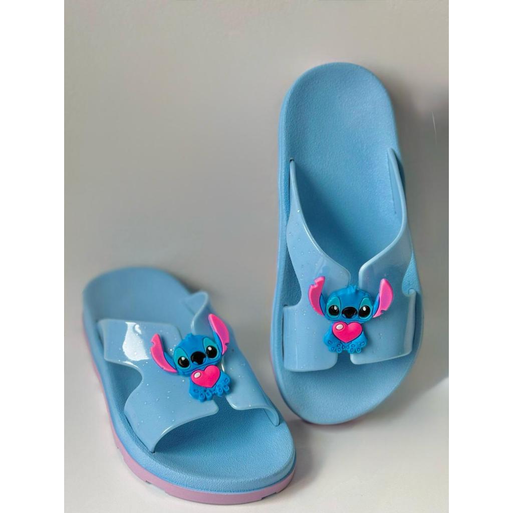 Sandália Stitch Slide Glitter Juvenil Infantil Menina Lançamento Menina Fofa Leve Macia
