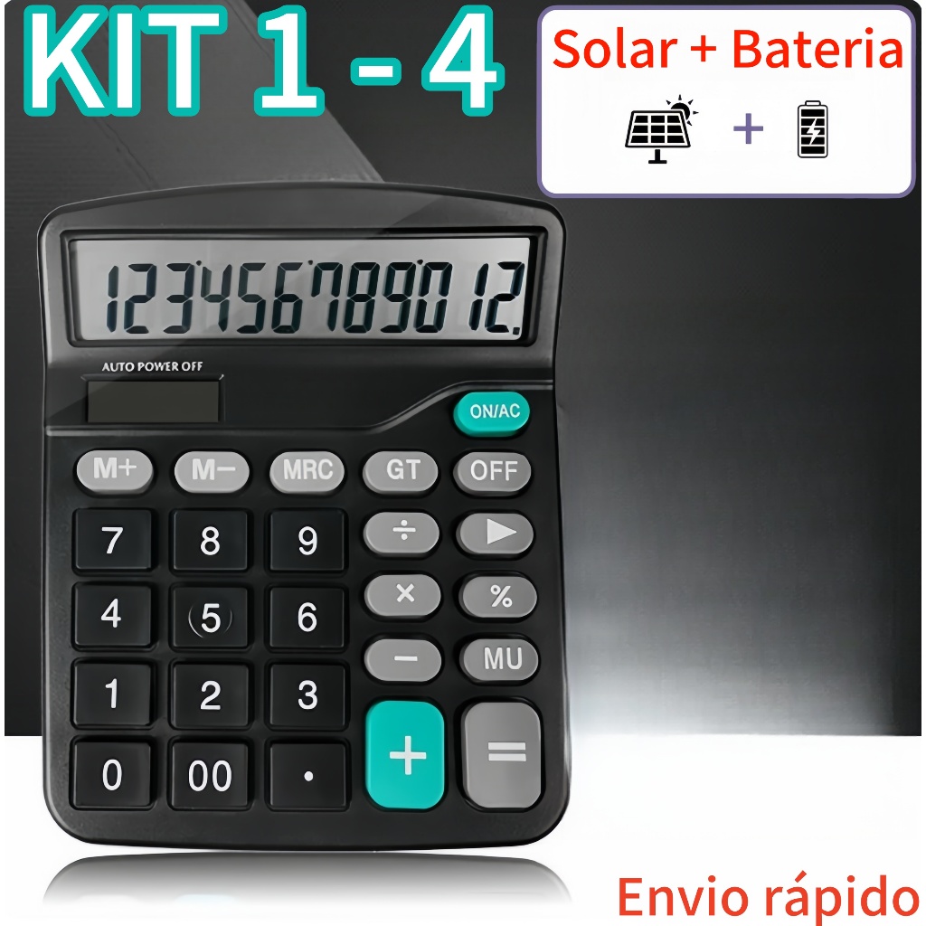 Kit 1-4 Calculadora De Mesa Escritório Display 12 Dígitos Simples de Mão Eletrônica Comercial