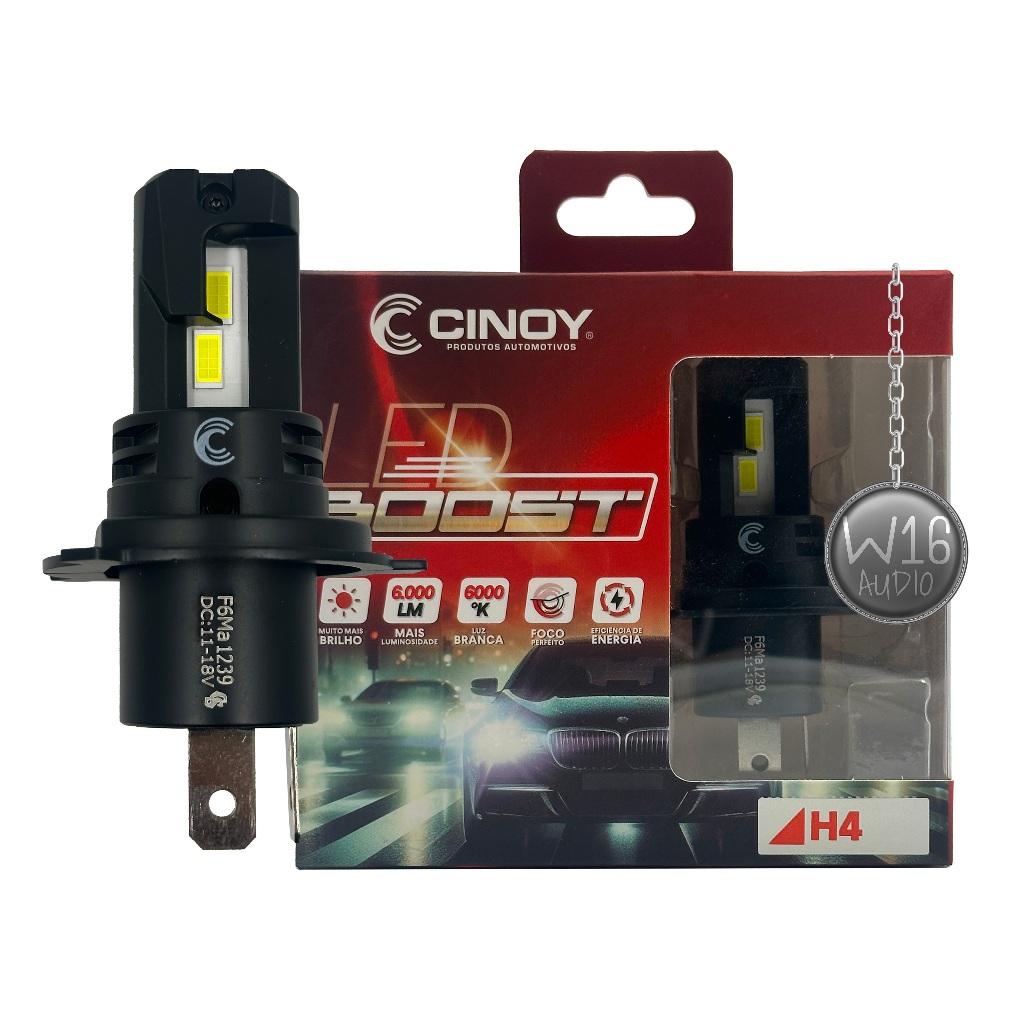 Par Lâmpadas Led Boost Cinoy 6000 Lumens H4 12V Sem Erro em Oferta na Shopee