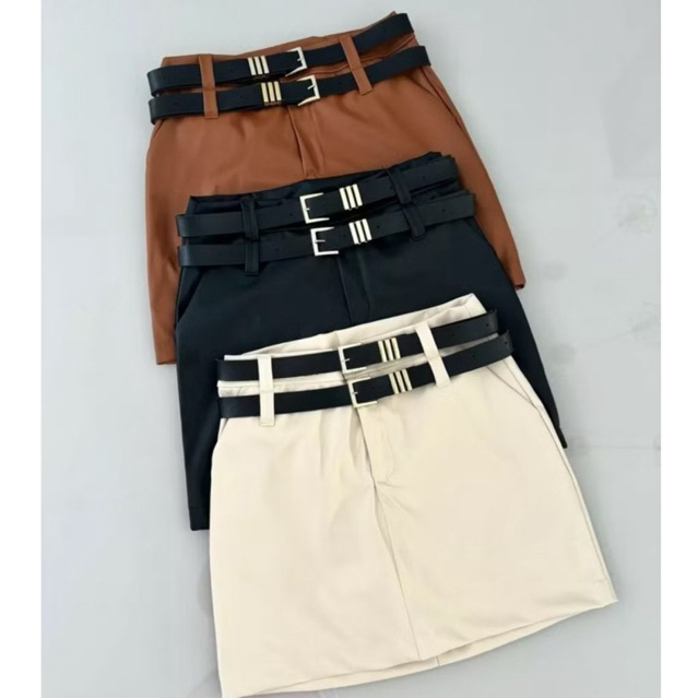 short saia feminino couro fake com cinto duplo tendência inverno 2026 promoção
