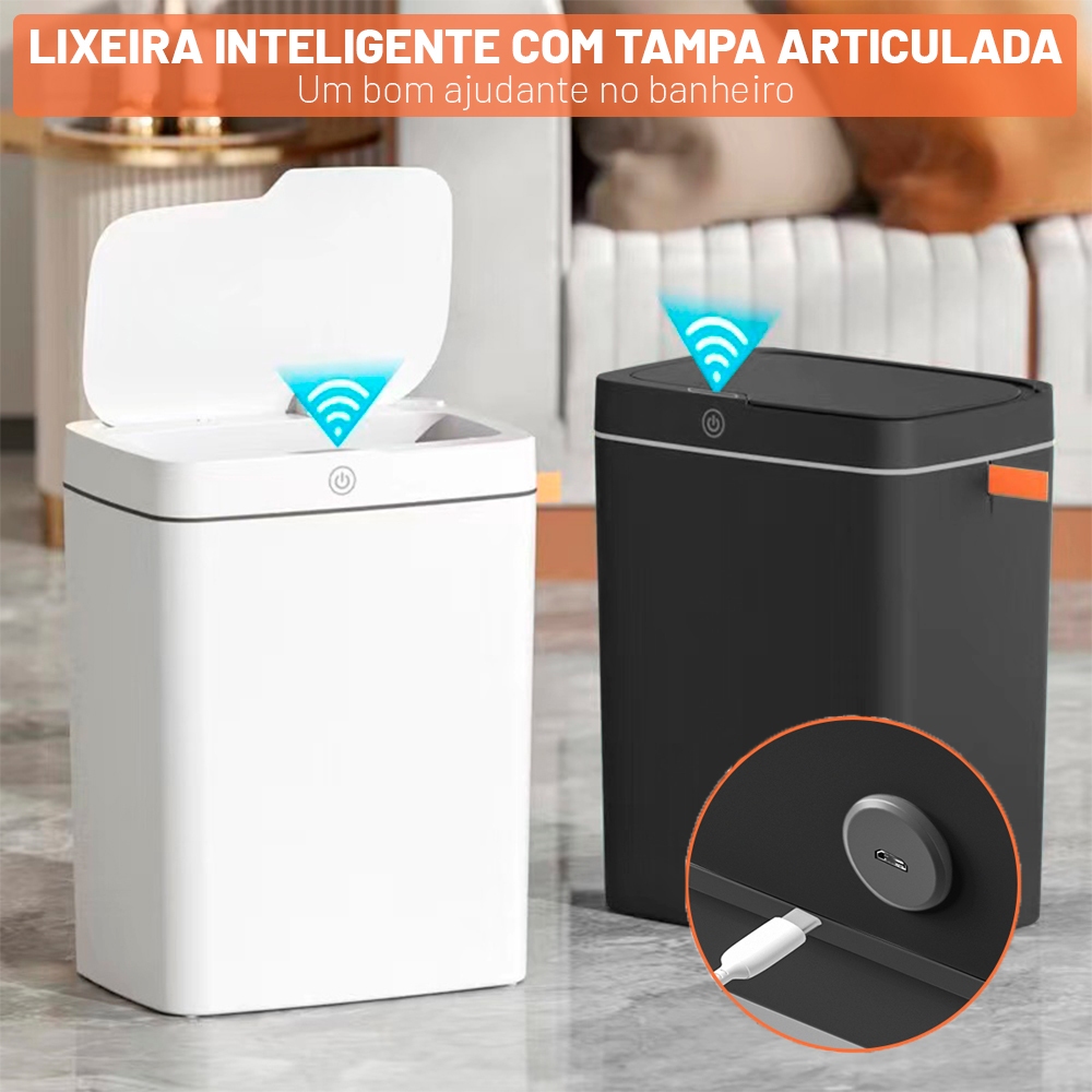 15 Litros Lixeira com Sensor Automático Inteligente Abre Fácil em Toque Cesto Lixo Quarto Banheiro