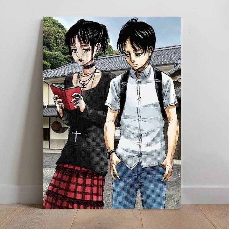 Placa decorativa Eren Yeager e Mikasa Gothic Attack on Titan quadro Mikasa