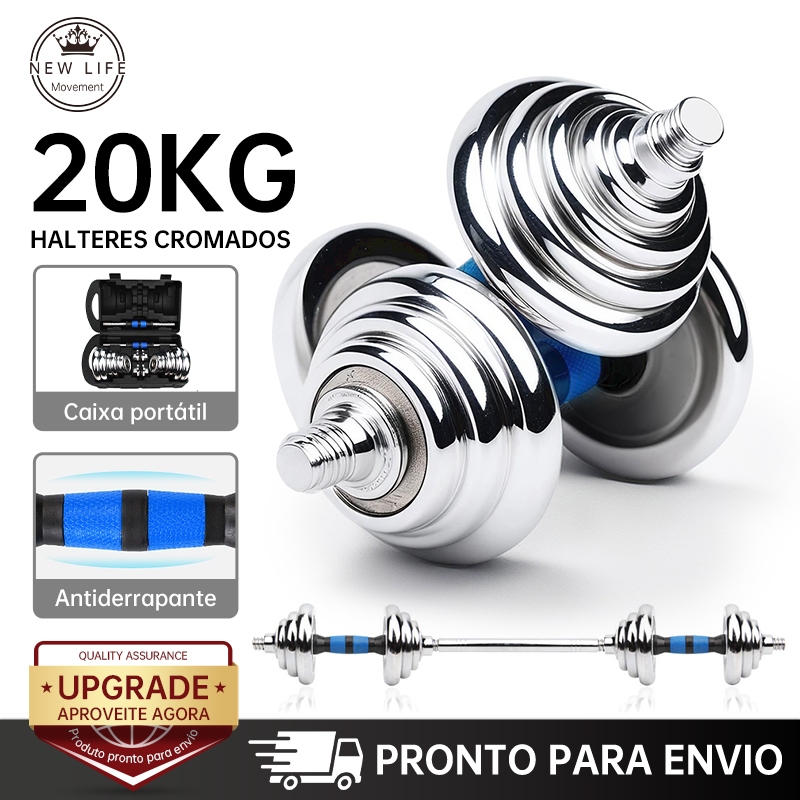 Kit Anilhas Halteres Barra Completo Na Maleta Dumbbell 20kg