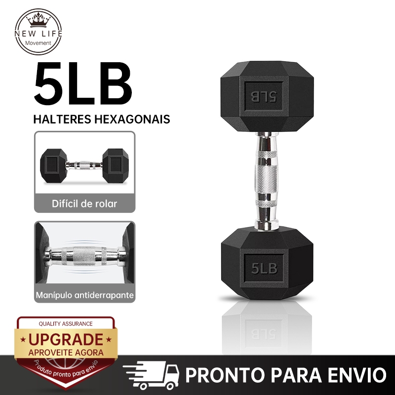 Halter Dumbell Emborrachado Sextavado Cromado De 5lb(2.3kg) Um único haltere-1 Unidade