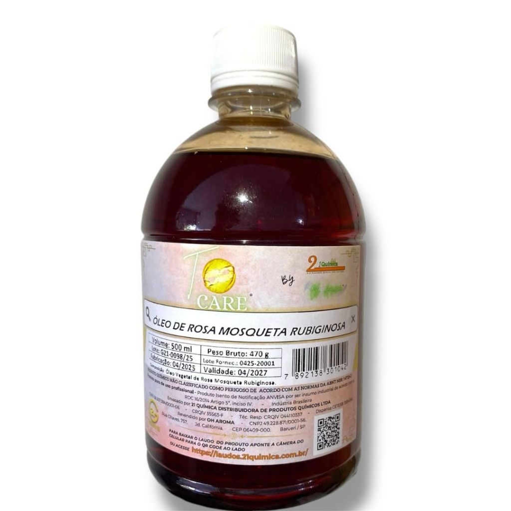 Óleo de Rosa Mosqueta Rubiginosa 500 ml Óleo Hidratante para o Corpo C/Válvula 100% Puro