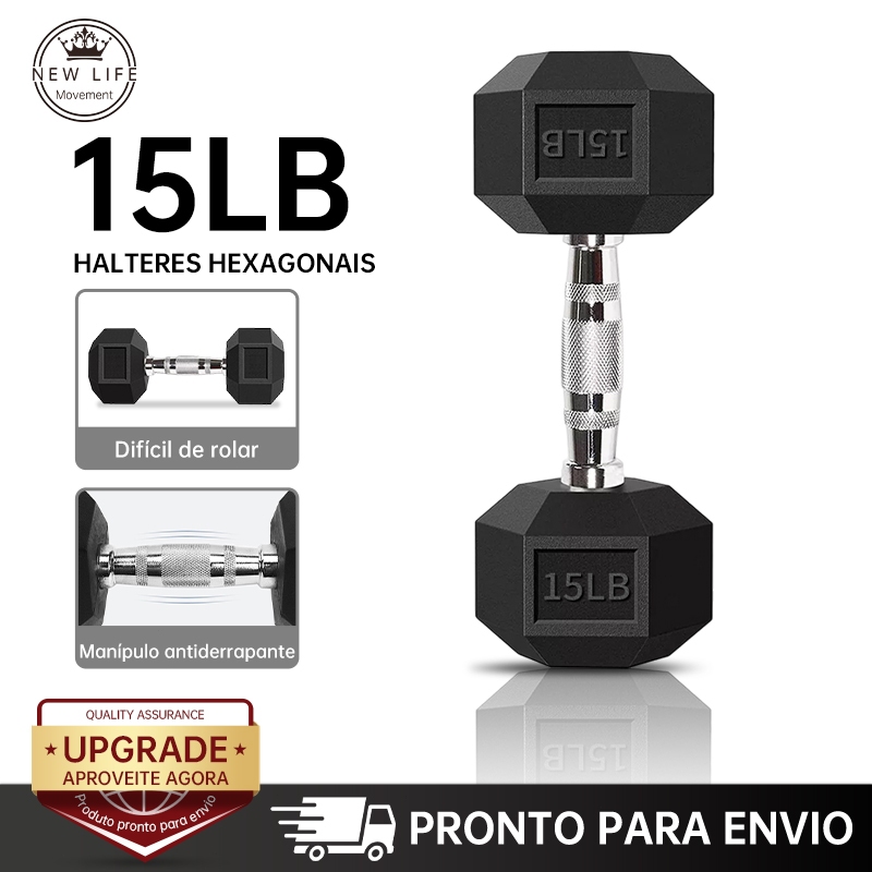 Halter Dumbell Emborrachado Sextavado Cromado De 15lb(6,8kg) Um único haltere 1 Unidade