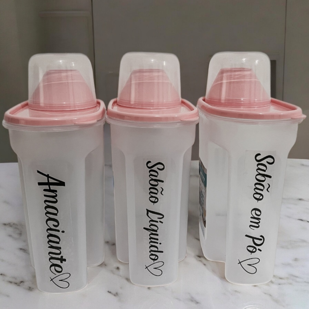 Kit 3 Porta Sabão Líquido 1700ml com Tampa Medidora + Adesivo | Amaciante Sabão em Pó – Ta...