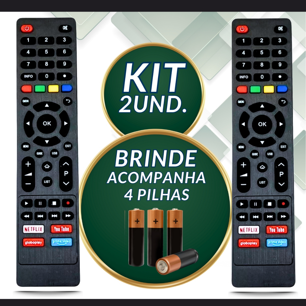 KIT 2 CONTROLE PARA TV PHILCO Smart Netlix Youtube Globoplay Prime Video Universal