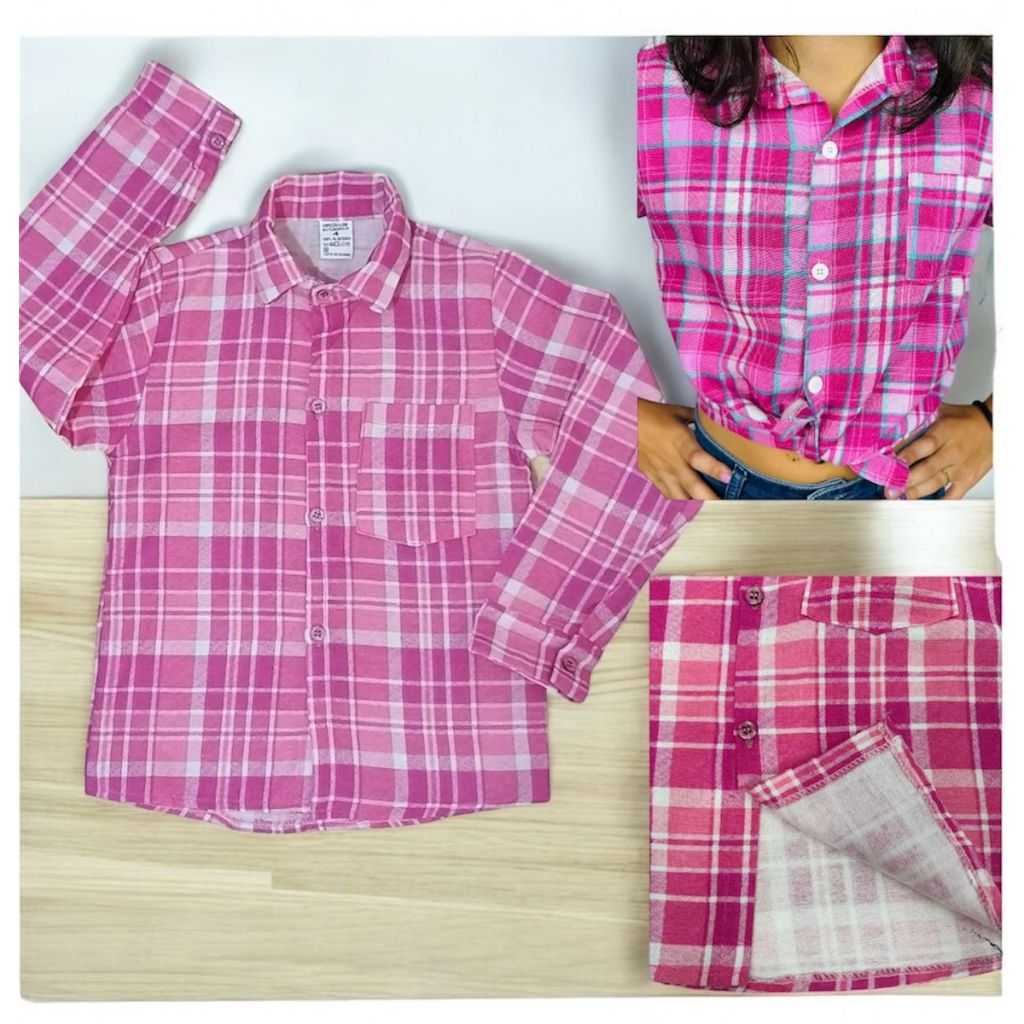 Camisa Xadrez Manga Longa Infantil Menina Country Boiadeira Rosa Outono Inverno Roupa Festa Junina Temático Arraial