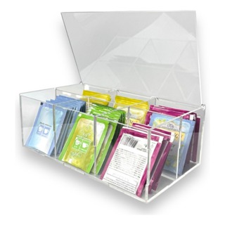 Caixa Porta Chá Divisórias 6 Nichos Tampa Acrílico Cristal em Oferta na Shopee