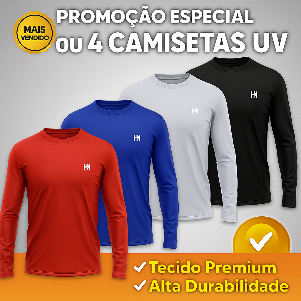 Kit 4 Camisetas Térmicas Proteção Solar Uv 50+ Manga Longa Dry Fit Praia