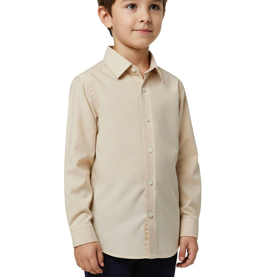 Camisa Social Infantil Manga Longa Menino Bebe bege 2a10 beje