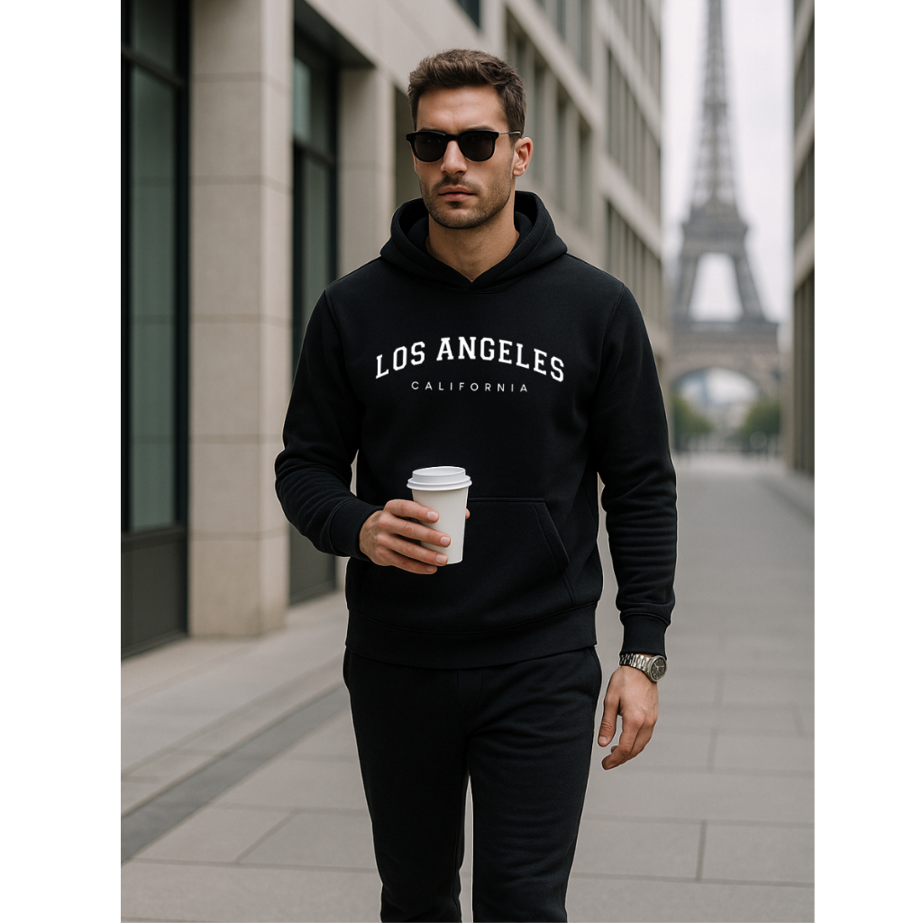 Blusa De Frio Masculino E Feminino Los Angeles Califórnia Moletom Estampado Unissex Com Capuz Flanelado 100% Algodão