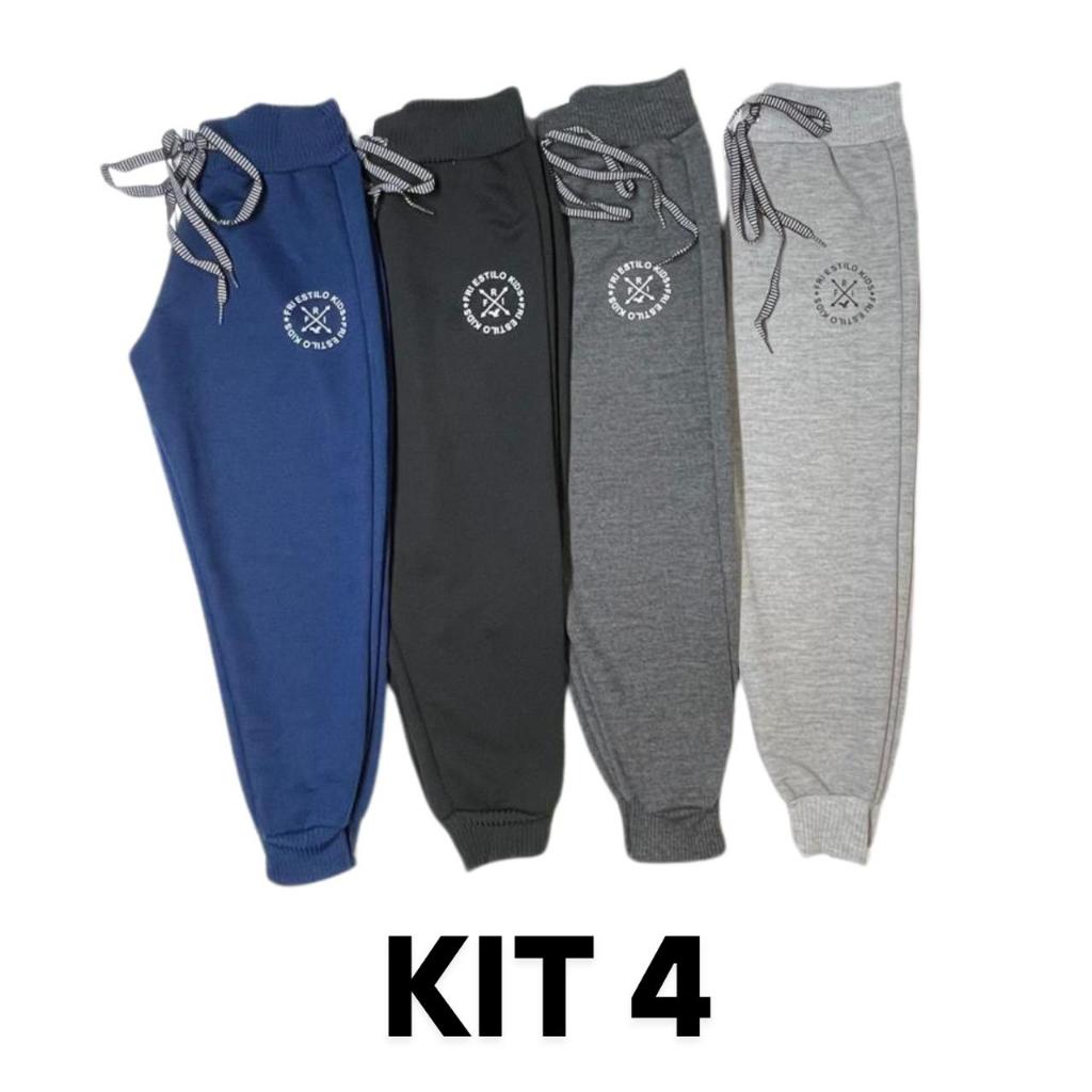 Kit 4 Calças Moletom Moletinho Infantil Unissex Menina Menino Inverno