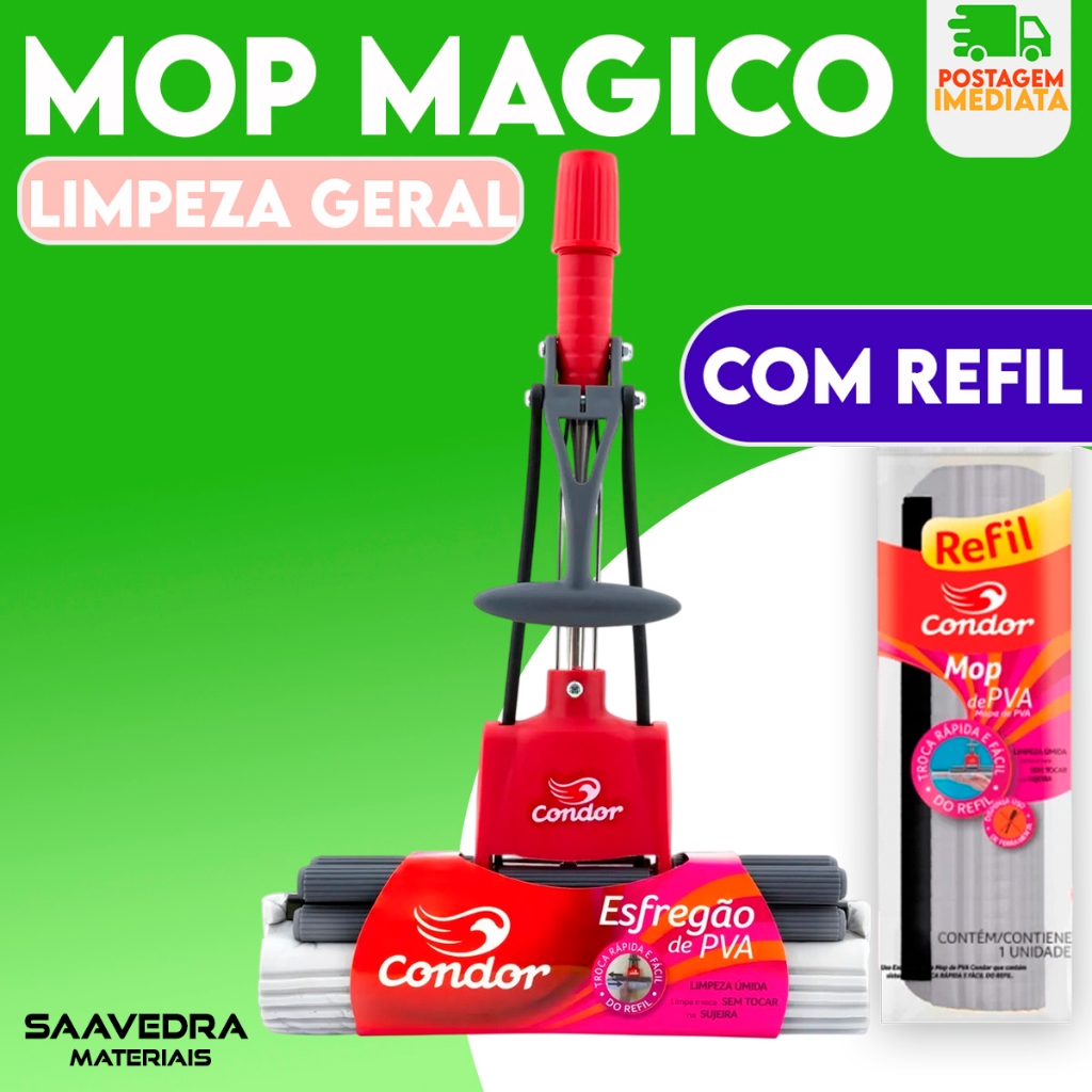 MOP Mágico Limpeza Geral Plus Rodo PVA Lava e Seca Esponja Super Absorvente em Oferta na Shopee