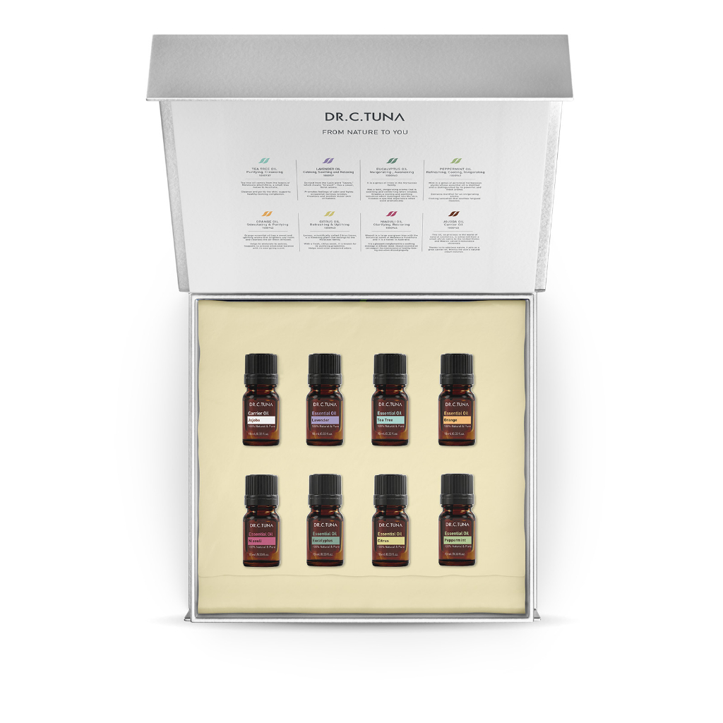 Kit com 7 Óleos Essenciais + Óleo Carreador Jojoba – Farmasi Dr. C. Tuna 10 ML cada óleo - Importado