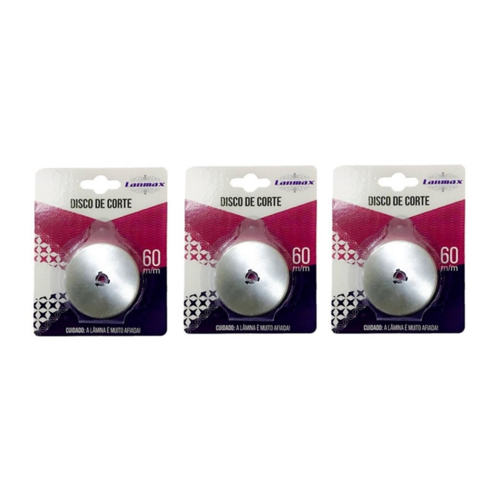 Kit Com 3 Lâminas Disco Para Cortador Circular 60mm Lanmax Alta Precisão e Durabilidade para Tecido