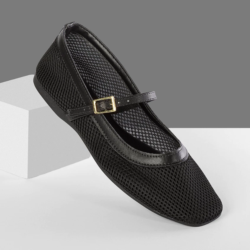 Sapatilha Feminina Tela Boneca Elegante Confortável Fivela Telinha Transparência Moda Casual