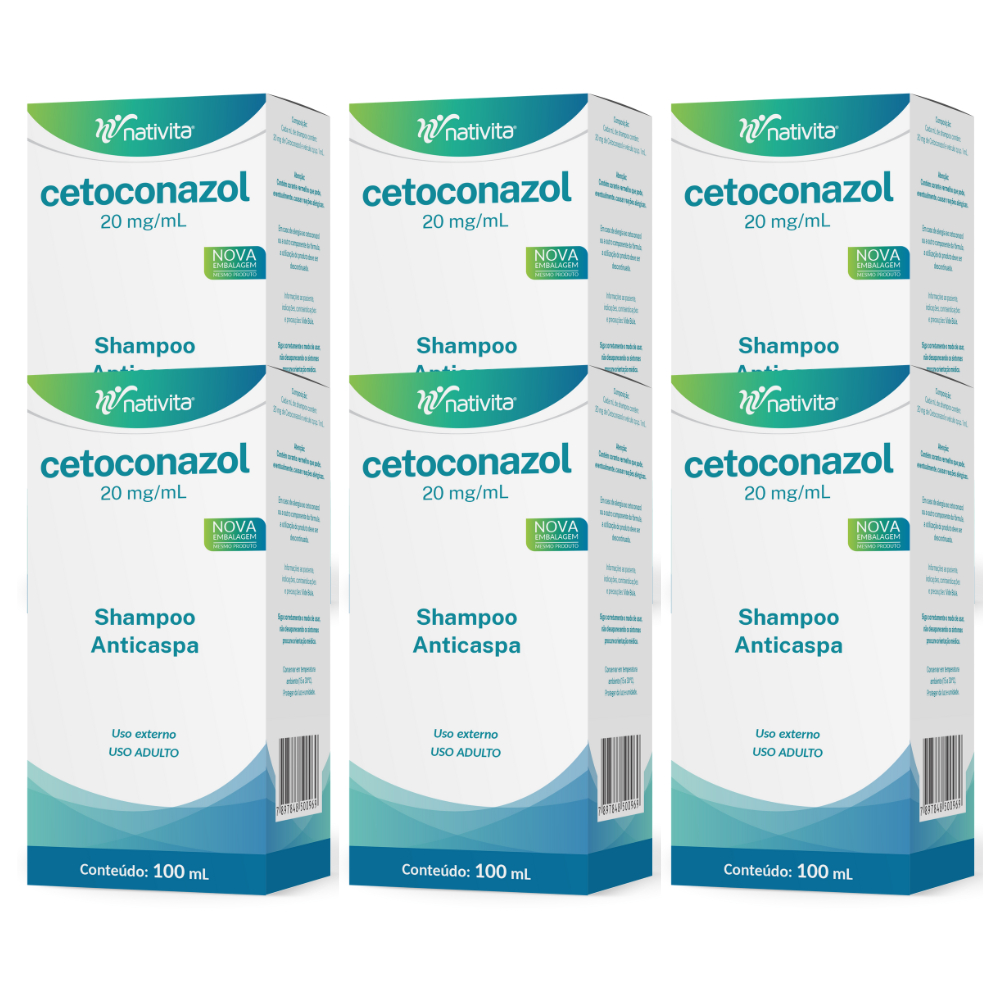 kit com 6 Shampoo Anticaspa Coceira e Dermatite Seborreica Cetoconazol 1% 100mL em Oferta na Shopee