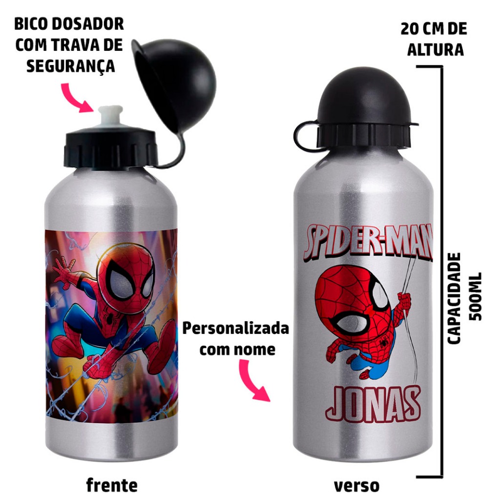 Garrafa Squeeze de alumínio Homem Aranha Cute - Personalizada com nome em Oferta na Shopee