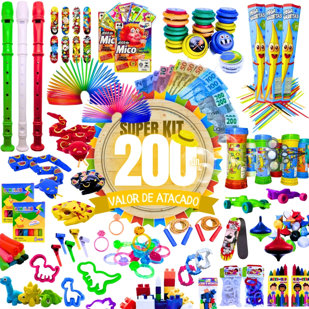 Kit 200 Prenda Festa Junina Julina Lembrancinha Aniversário Brinquedos Doação Criança Promoção