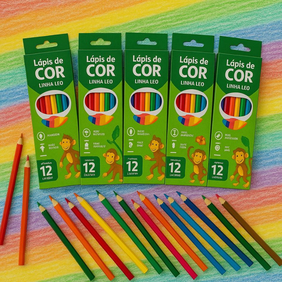 Kit 30/6 Caixas Lápis De Cor 12 Cores Grande Leo Eco Atacado