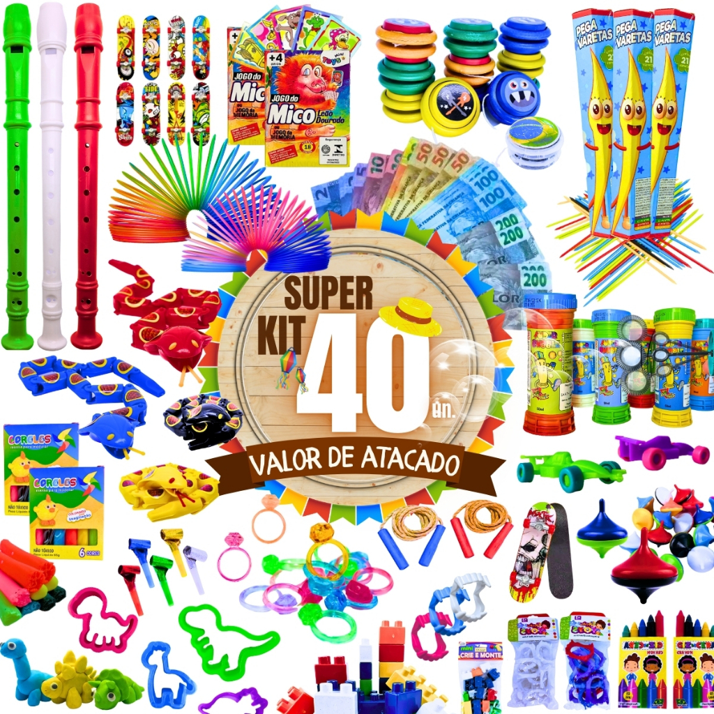 Kit 40 Prenda Festa Junina Brinquedos Doação Lembrancinha Crianças Bingo Igreja Brinde