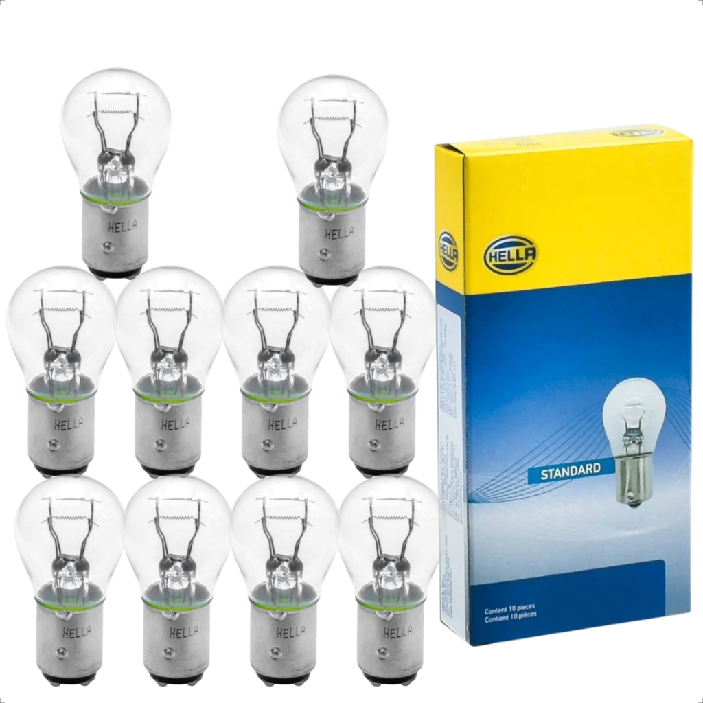 Kit 10 Lâmpada 2 Polos Freio Lanterna P21/5w Hella Original carro moto 12v. caixa 10 lampadas 7528 em Oferta na Shopee