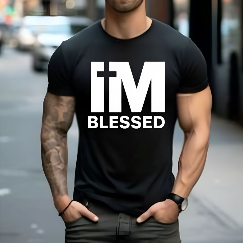 Camiseta Masculina Branca Estampada I'M BLESSED Eu Sou Abençoado Gospel Cristã Fé Casual Algodão Premium Unissex