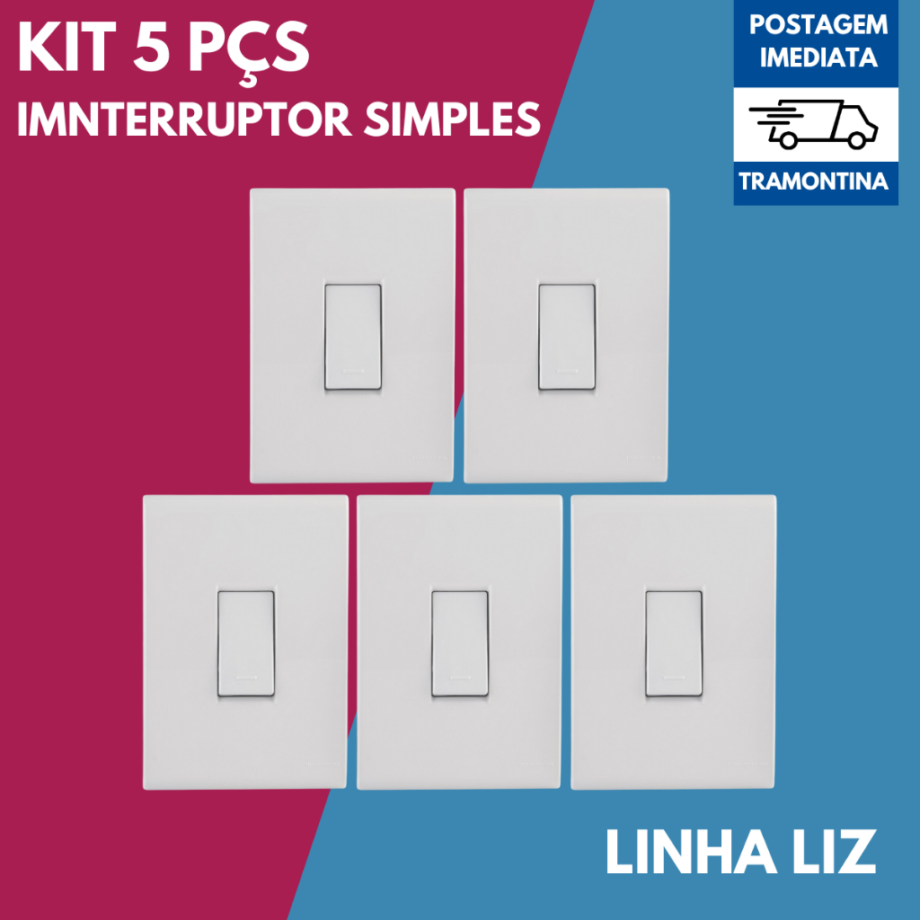 Kit 5 Interruptor Tramontina Liz Embutir 1 Tecla Branco em Oferta na Shopee
