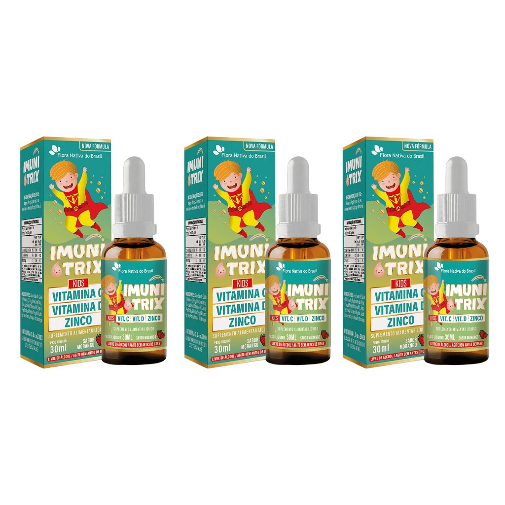 3x Imunitrix (Vitamina C, Vitamina D, Zinco) 30ml - Flora Nativa