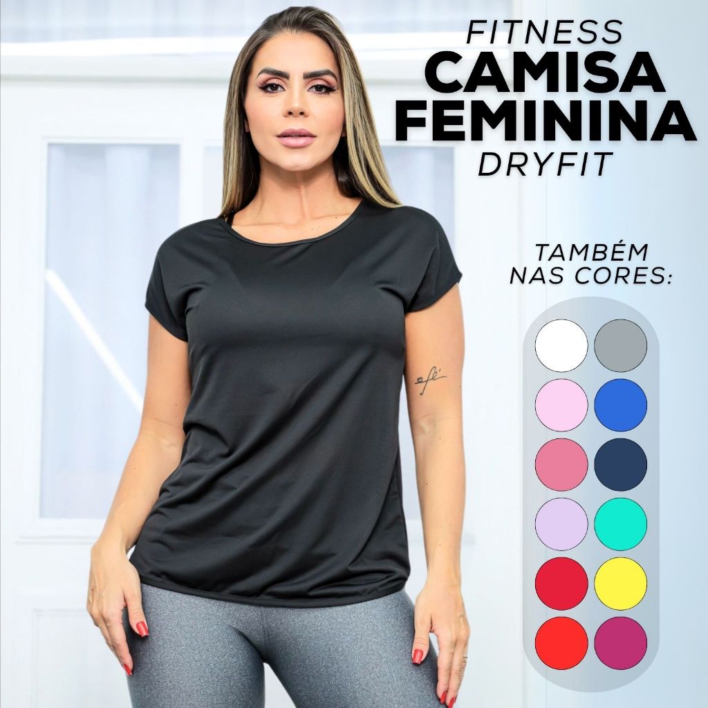 Camisa Fitness Feminina Dry Fit Academia Blusa Manga Curta Treinos Básica Costas Vazada Respirável Premium em Oferta na Shopee