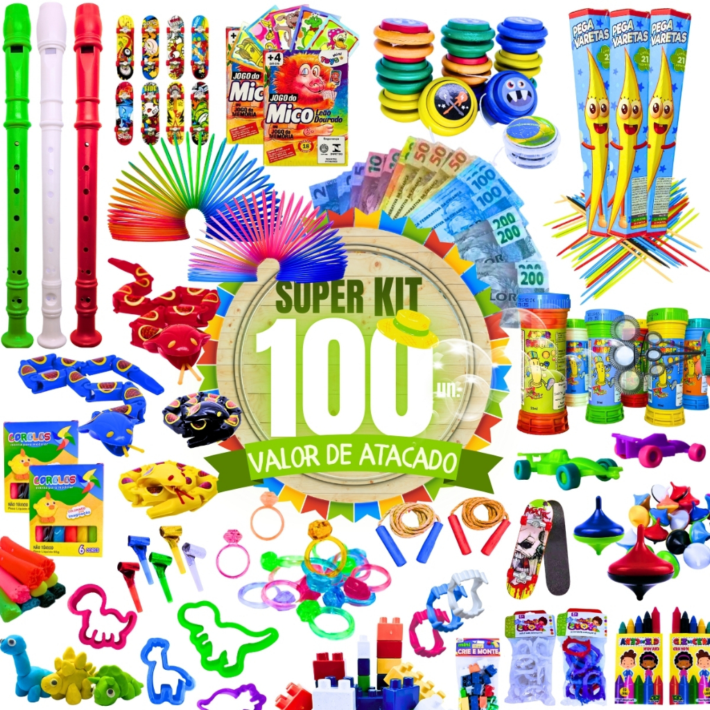 Kit 100 Prenda Festa Junina Julina Lembrancinha Aniversário Brinquedos Doação Criança Promoção
