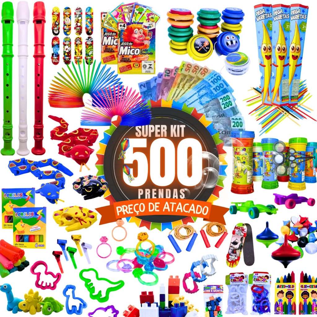 Kit 500 Prenda Festa Junina Lembrancinha Infantil Brinquedos Doação Criança Promoção Sacolinha Kit
