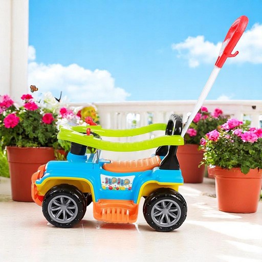 Carrinho de Passeio Quadriciclo Andador Transporte Jip Jip Infantil Com Empurrador Colorido UNISSEX