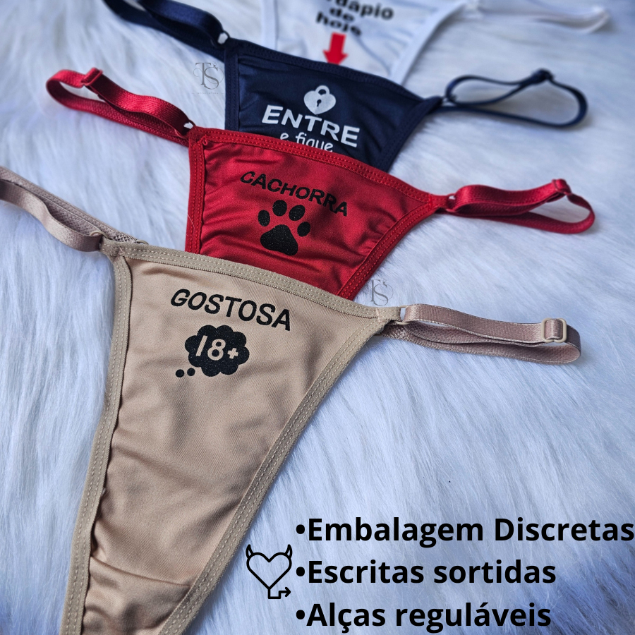Kit 4 Calcinhas Sensuais Lateral Regulagem Com Escritas Fio Tanga Dizeres