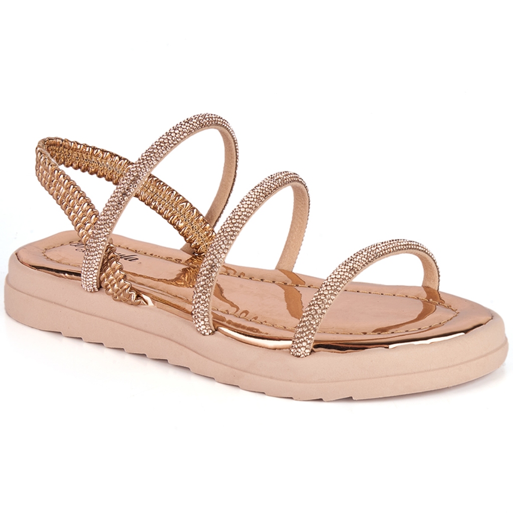 Sandália Feminina Tiras Strass Brilhante Elastico no Calcanhar Infantil Menina Criança Macia Confort