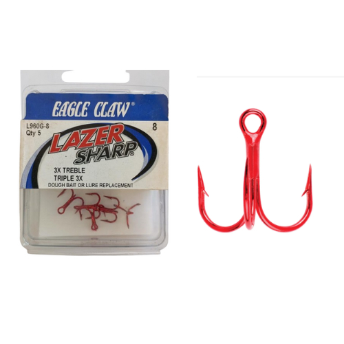 Garateia Eagle Claw Lazer Sharp L960G Red Triple 3x Anzol 03 Pontas Vermelha