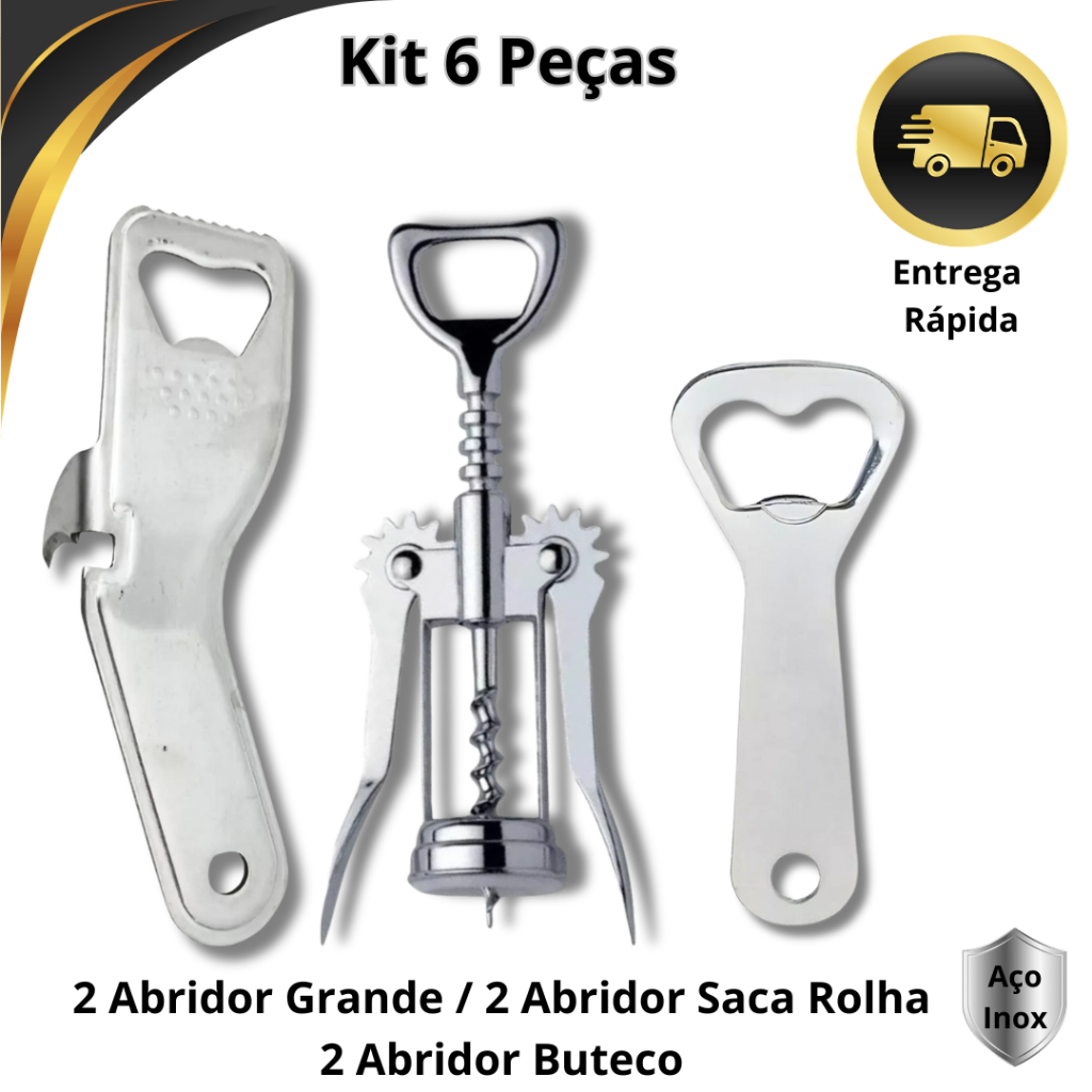 Abridor Grande Garrafa e Lata  Abridor Saca Rolhas Abridor Buteco Aço Utensílio Cozinha Restaurante
