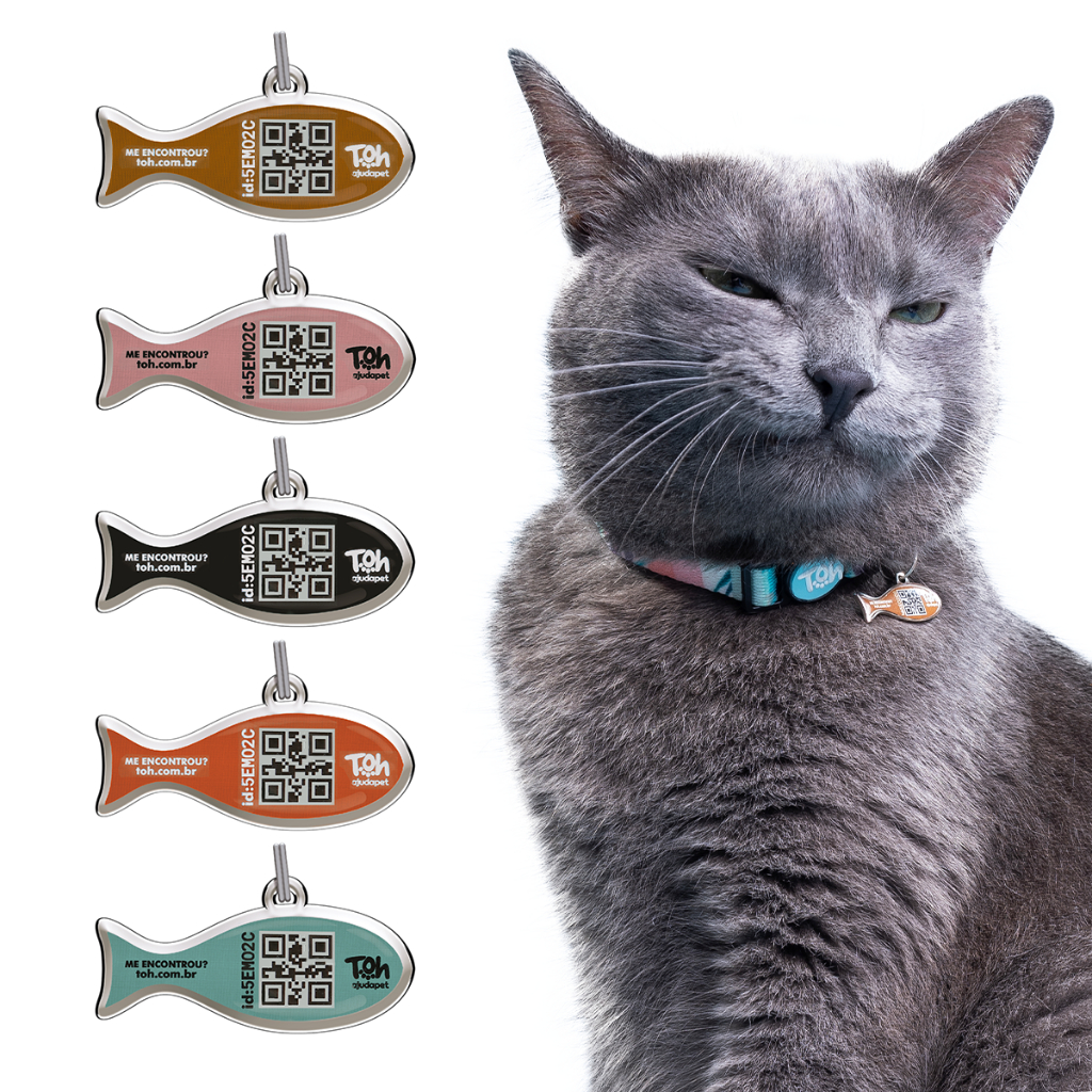 Pingente Plaquinha de Identificação Com QR Code Cadastro Nome e Telefone Para Pet Gato Cachorro
