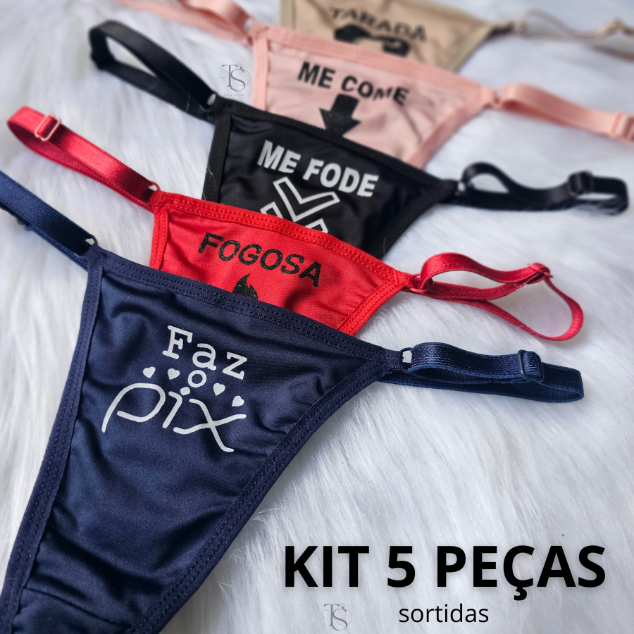 Kit 5 Calcinhas Fio Sensuais Lateral Regulagem Com Escritas Fio Dizeres em Oferta na Shopee