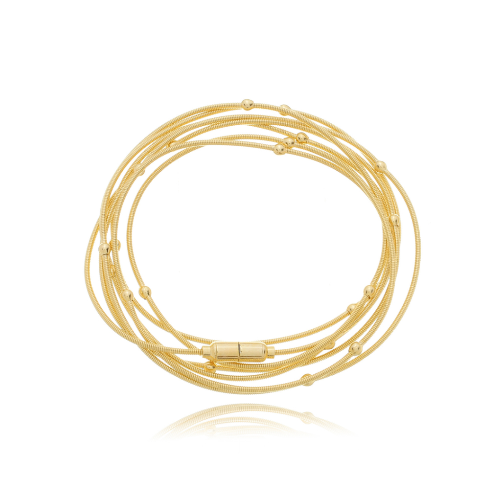 Pulseira Corda com Bolinhas Banhado a Ouro Delicada, Moderna, Elegante e Ajustável Potere Semijoias