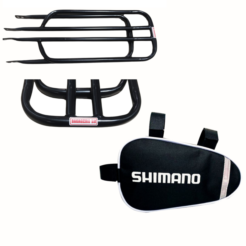 Kit Bagageiro BH Reto garupeira Larga +  Bolsa de Quadro Universal Bicicleta Bike