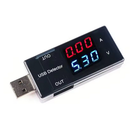 Testador de Porta USB - Voltímetro e Amperímetro USB com 2 saídas - Medidor de Corrente e Tensão de USB Testador USB