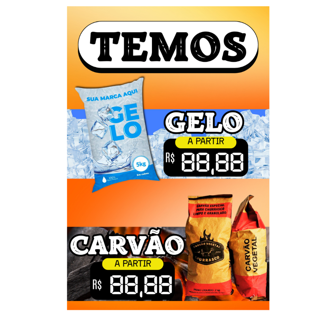 BANNER COMERCIAL PRONTO TEMOS GELO E CARVÃO ADEGA, (BAN 34) — imagem 2 de 2