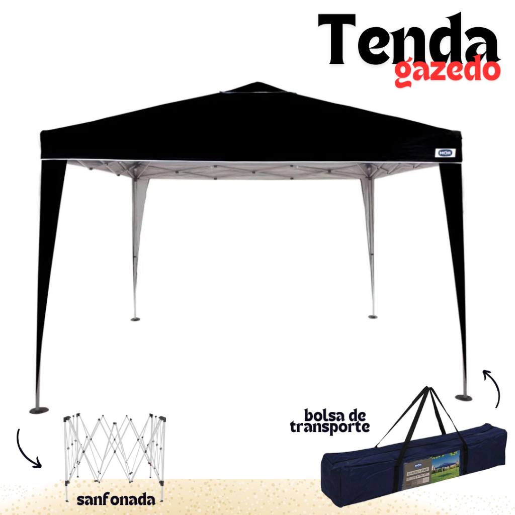 Tenda Gazebo X-Flex Oxford 3x3 Metros Preto Sanfonada Mor Piscina Praia Camping Churrasco Articulada - Sports & Outdoors
