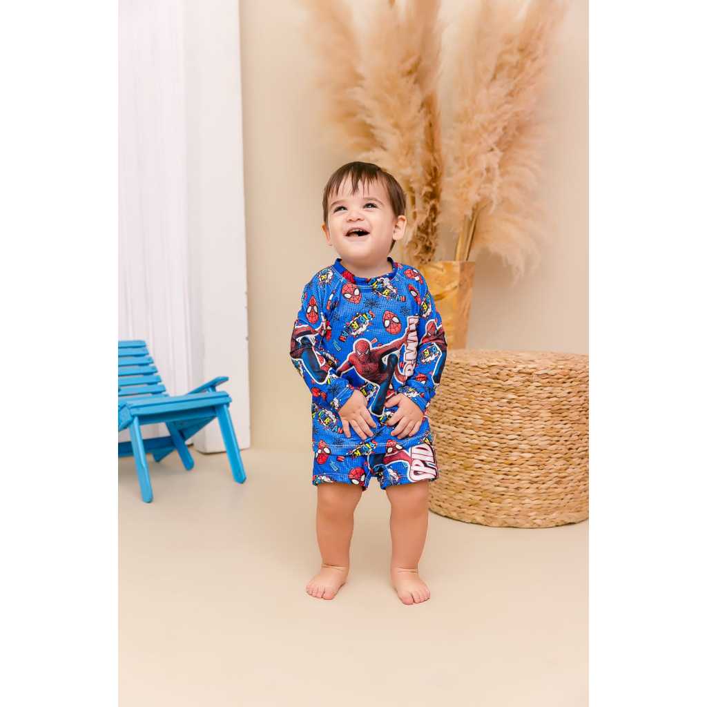 Camisa De Proteção Solar Uv50+ Mais Sunga Temático Menino Térmica Homem Aranha