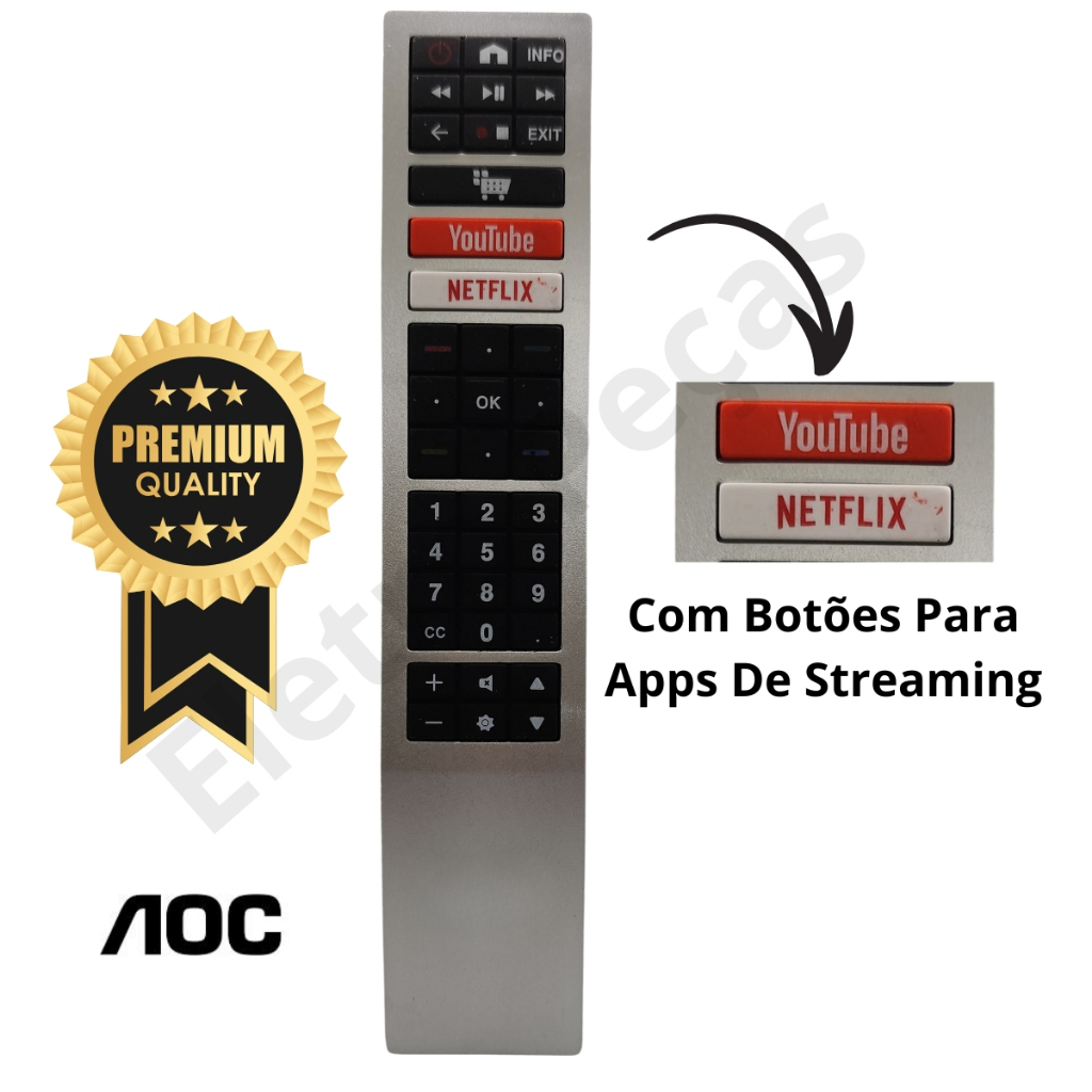 Controle Remoto Compatível AOC Smart TV 4K Rc4183901 32S5295/78G 43S5295/78G 55U6295/78G 50U6295/78G