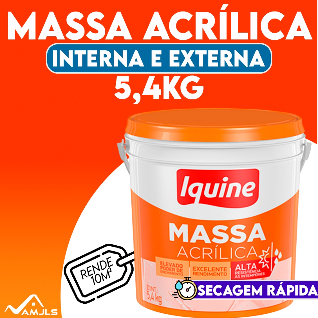 Massa Acrílica Rende o Dobro 5,4kg Para Áreas Internas e Externas Iquine